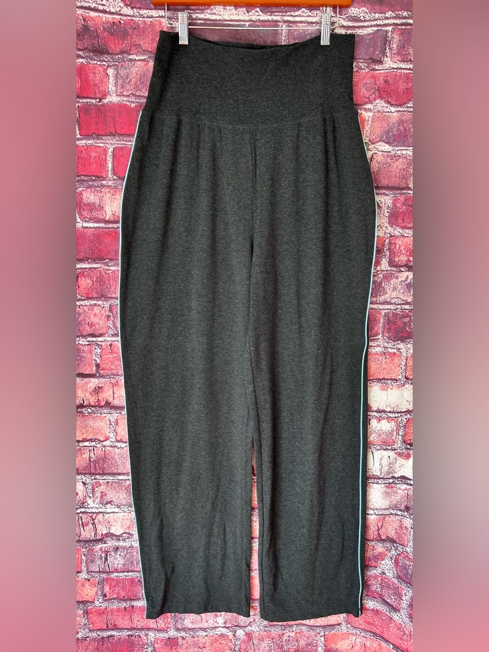 NWT Green Tea Grey High Waisted Modal Lounge Pants Blue Side Stripe Large